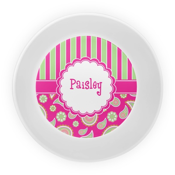 Pink & Green Paisley and Stripes Melamine Bowl - Center
