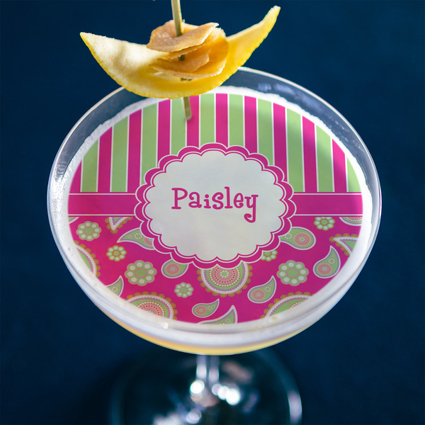 Pink & Green Paisley and Stripes Printed Drink Topper - XLarge - In Context