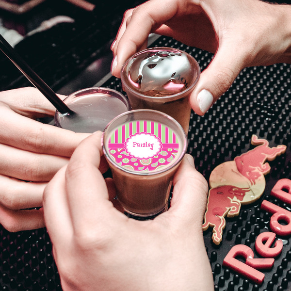 Pink & Green Paisley and Stripes Printed Drink Topper - XSmall - In Shot Glass