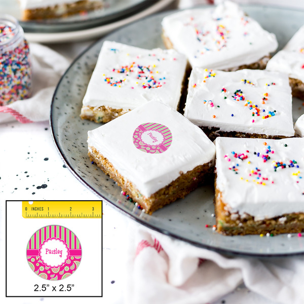 Pink & Green Paisley and Stripes Printed Icing Circle - Medium - In Context