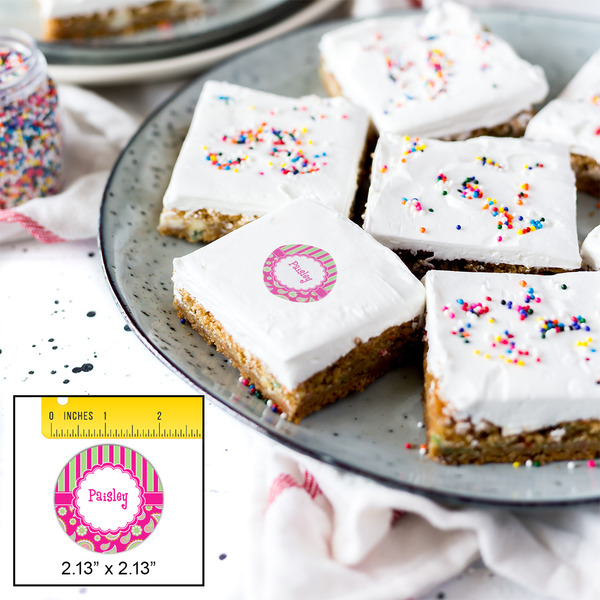 Pink & Green Paisley and Stripes Printed Icing Circle - Small - In Context