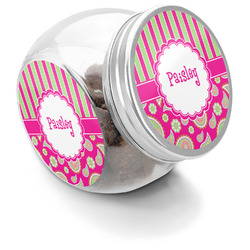Pink & Green Paisley and Stripes Puppy Treat Jar (Personalized)