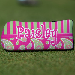 Pink & Green Paisley and Stripes Blade Putter Cover (Personalized)
