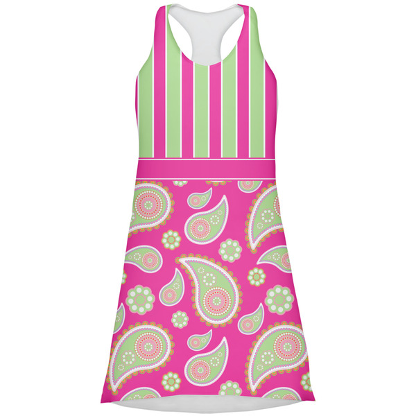 Custom Pink & Green Paisley and Stripes Racerback Dress - Medium