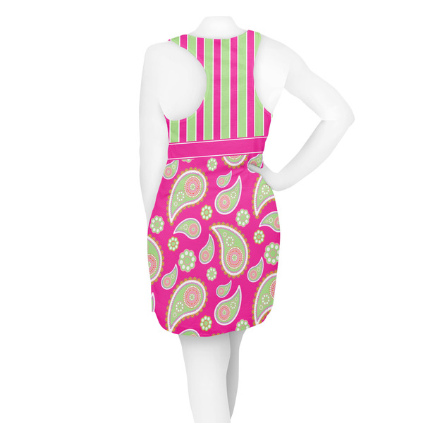 Pink & Green Paisley and Stripes Racerback Dress - On Model - Back