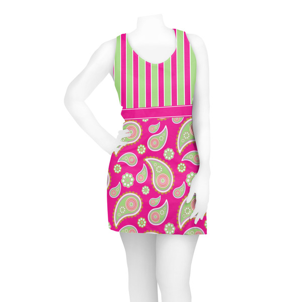 Pink & Green Paisley and Stripes Racerback Dress - On Model - Front