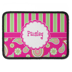 Pink & Green Paisley and Stripes Iron On Rectangle Patch w/ Name or Text