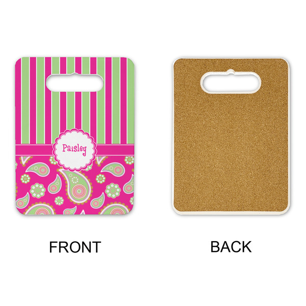 Pink & Green Paisley and Stripes Rectangle Trivet with Handle - APPROVAL