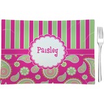 Pink & Green Paisley and Stripes Glass Rectangular Appetizer / Dessert Plate (Personalized)