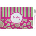 Pink & Green Paisley and Stripes Rectangular Glass Appetizer / Dessert Plate - Single or Set (Personalized)