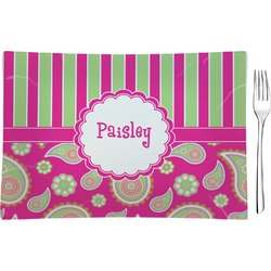 Pink & Green Paisley and Stripes Rectangular Glass Appetizer / Dessert Plate - Single or Set (Personalized)