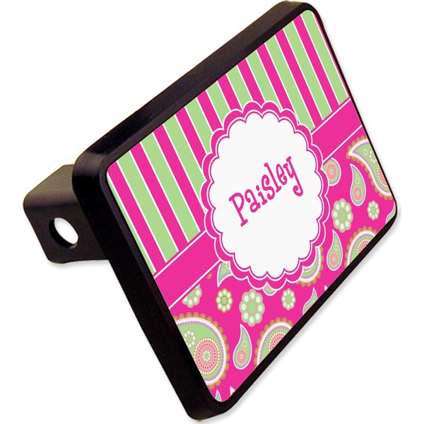 Custom Pink & Green Paisley and Stripes Rectangular Trailer Hitch Cover - 2" (Personalized)