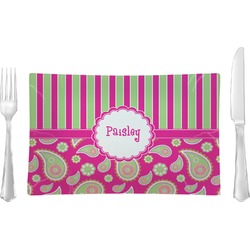 Pink & Green Paisley and Stripes Rectangular Glass Lunch / Dinner Plate - Single or Set (Personalized)