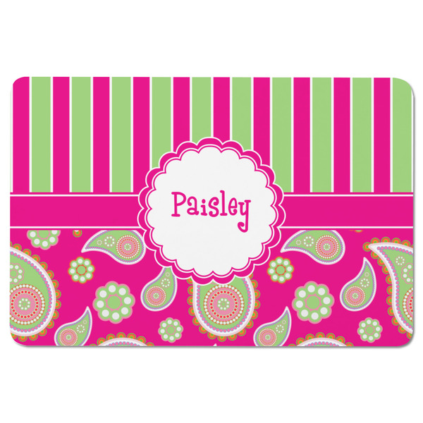 Pink & Green Paisley and Stripes Rectangular Fridge Magnet - FRONT