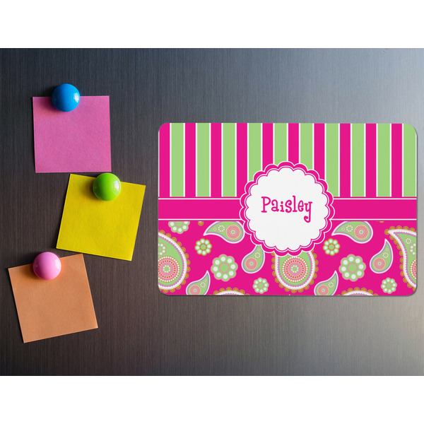 Pink & Green Paisley and Stripes Rectangular Fridge Magnet - LIFESTYLE