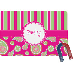 Pink & Green Paisley and Stripes Rectangular Fridge Magnet (Personalized)