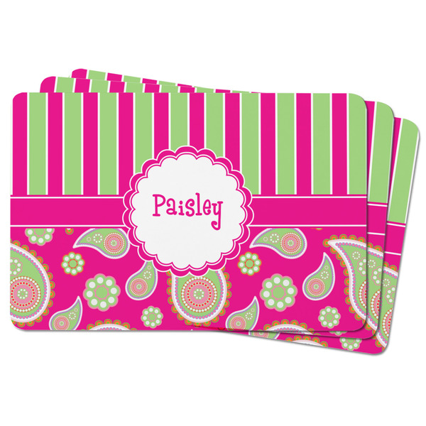 Pink & Green Paisley and Stripes Rectangular Fridge Magnet - THREE