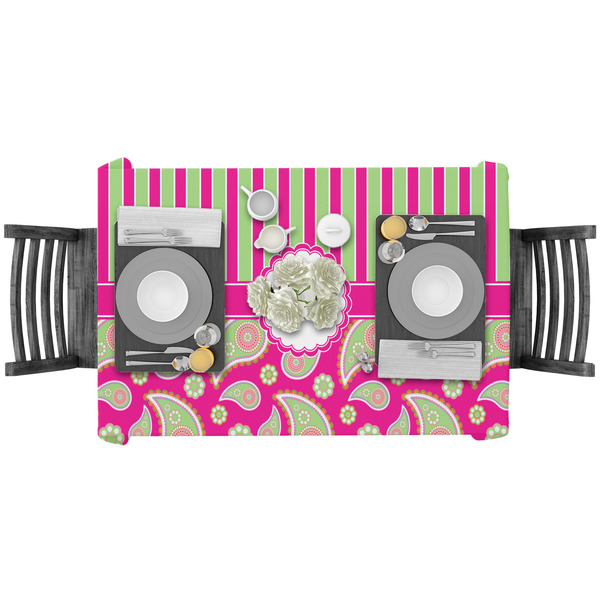 Pink & Green Paisley and Stripes Rectangular Tablecloths - LIFESTYLE