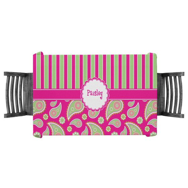 Custom Pink & Green Paisley and Stripes Tablecloth - 58"x58" (Personalized)