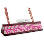 Pink & Green Paisley and Stripes Red Mahogany Nameplate with Business Card Holder (Personalized)
