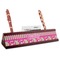 Pink & Green Paisley and Stripes Red Mahogany Nameplates with Business Card Holder - Angle