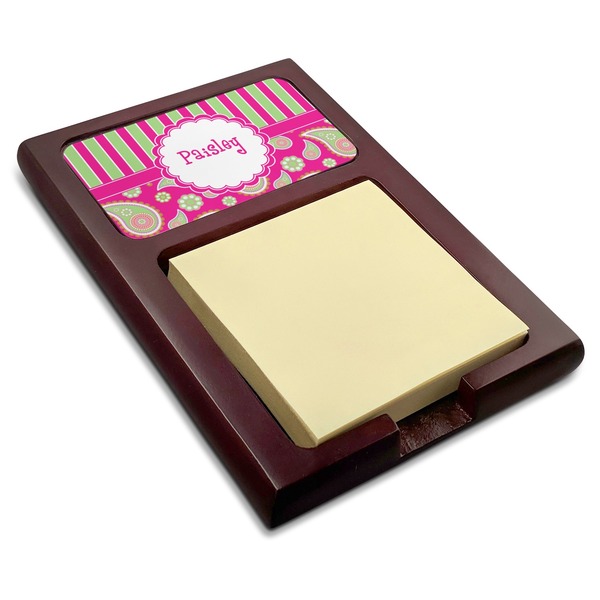 Custom Pink & Green Paisley and Stripes Red Mahogany Sticky Note Holder (Personalized)