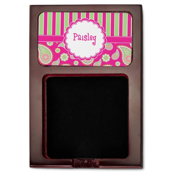 Pink & Green Paisley and Stripes Red Mahogany Sticky Note Holder - Flat