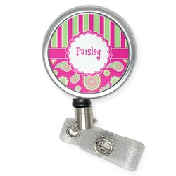 Pink & Green Paisley and Stripes Retractable Badge Reel (Personalized)