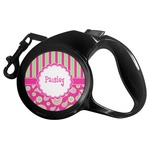 Pink & Green Paisley and Stripes Retractable Dog Leash - Medium (Personalized)