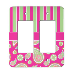Pink & Green Paisley and Stripes Rocker Style Light Switch Cover - Two Switch