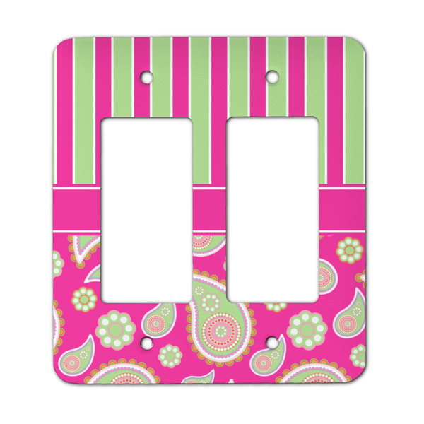 Custom Pink & Green Paisley and Stripes Rocker Style Light Switch Cover - Two Switch
