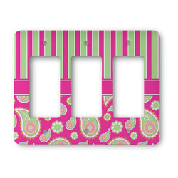Pink & Green Paisley and Stripes Rocker Style Light Switch Cover - Three Switch
