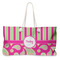 Pink & Green Paisley and Stripes Large Rope Tote Bag - Front View