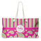 Pink & Green Paisley and Stripes Large Tote Bag with Rope Handles (Personalized)