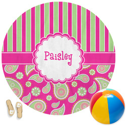 Pink & Green Paisley and Stripes Round Beach Towel (Personalized)