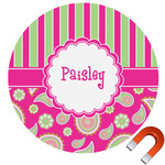 Pink & Green Paisley and Stripes Round Car Magnet - 6" (Personalized)