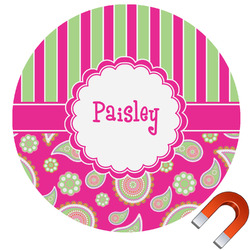 Pink & Green Paisley and Stripes Round Car Magnet - 10" (Personalized)