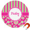 Pink & Green Paisley and Stripes Round Car Magnet - 10" (Personalized)