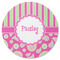 Pink & Green Paisley and Stripes Round Coaster Rubber Back - Single