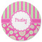 Pink & Green Paisley and Stripes Round Rubber Backed Coaster (Personalized)