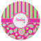 Pink & Green Paisley and Stripes Round Rubber Backed Coaster (Personalized)
