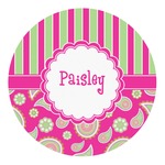 Pink & Green Paisley and Stripes Round Decal (Personalized)