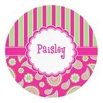 Pink & Green Paisley and Stripes Round Decal - Large (Personalized)