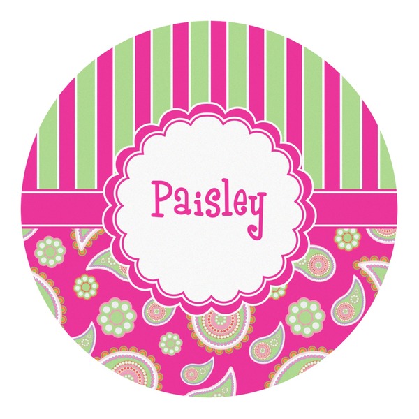 Custom Pink & Green Paisley and Stripes Round Decal - Large (Personalized)