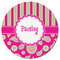 Pink & Green Paisley and Stripes Round Fridge Magnet - FRONT