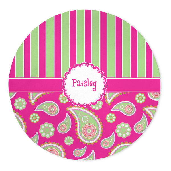 Custom Pink & Green Paisley and Stripes 5' Round Indoor Area Rug (Personalized)