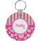 Pink & Green Paisley and Stripes Round Keychain (Personalized)