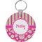 Pink & Green Paisley and Stripes Round Plastic Keychain (Personalized)