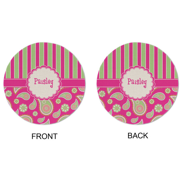Pink & Green Paisley and Stripes Round Linen Placemats - APPROVAL (double sided)