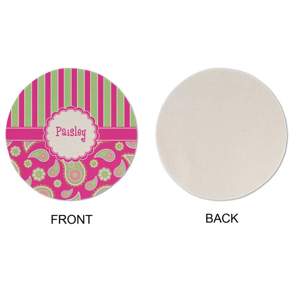 Pink & Green Paisley and Stripes Round Linen Placemats - APPROVAL (single sided)